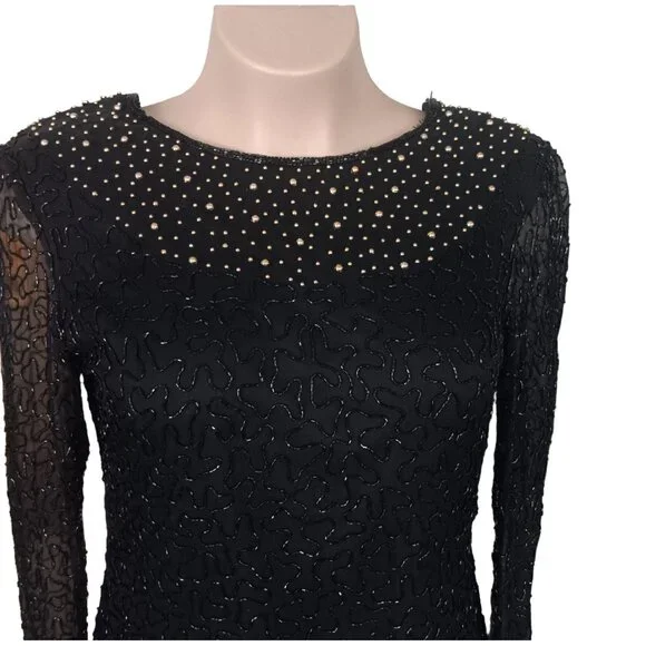 Beaded Drama Special Occasion Womens Dress Size 16 Black Long Sleeve - Picture 2 of 8